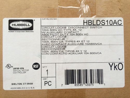 NEW Hubbell HBLDS10 100 Amp / 600 Volt Disconnect Switch