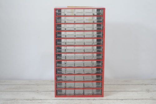 Vintage red parts drawers paaco industrial parts bins metal storage 60 drawers for sale