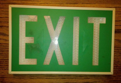 Green white exit sign self luminous tritium powered exp 1/2002 slightly lit 1989 for sale