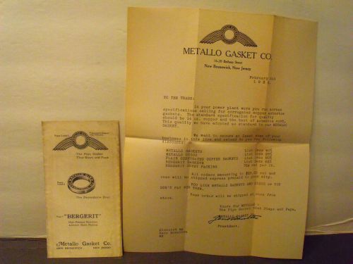 1920 Mettallo Gasket Company Catalog/Brochure &amp; Letter New Brunswick NJ