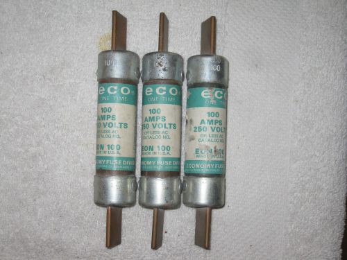 LOT OF 3  ECONOMY EON 100 ECO ONE TIME CLASS H FUSES 250 VOLT,100A