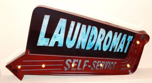 LAUNDROMAT SELF SERVICE METAL LED LIGHTED ARROW Detergent Washer dry cleaning