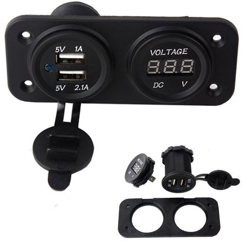 Digital LED Duel 2 USB Port Charger Adapter With DC Voltmeter For Car Boat edk