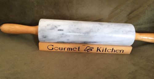 White Marble  Rolling Pin With Base - Dough Roller Gourmet Kitchen