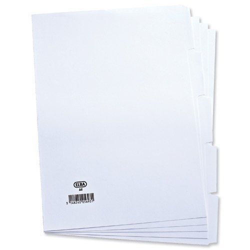 Elba Card A4 5-Part Unpunched File Dividers Pack of 20 - White