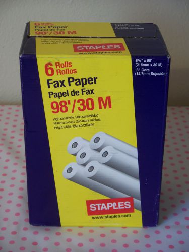 NEW Staples Thermal Fax Paper Rolls 8.5&#034; x 98&#039; 1/2&#034; core 6 Pack High Sensitivity