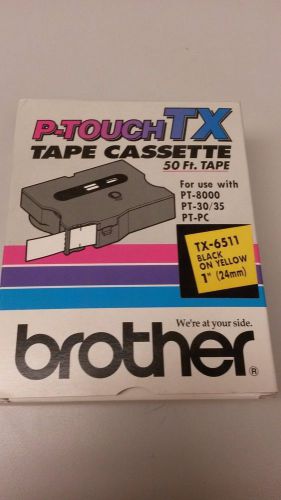 Genuine Brother TX6511 Laminated Tape Cartridge 1 Roll Black on Yellow BRTTX6511