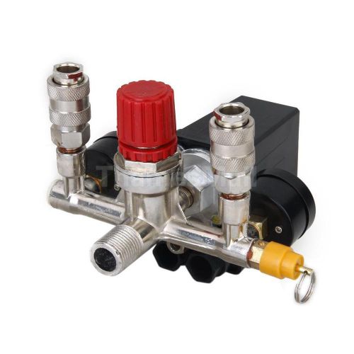 Air Compressor Pressure Switch Control Valve + Two Regulator Guages Kit