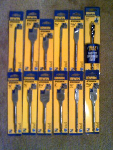 NEW IN PACKS LOT OF 12 IRWIN SPEEDBOR BITS.11 SPADE AND 1 TRI FLUTE.