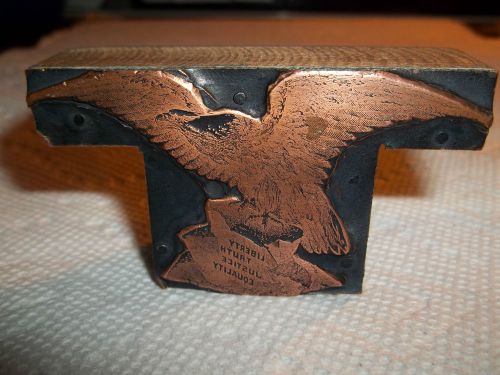 ANTIQUE COOPER PRINTERS LETTERBLOCK OF BALD EAGLE-LIBERTY-TRUTH-JUSTICE-EQUALITY