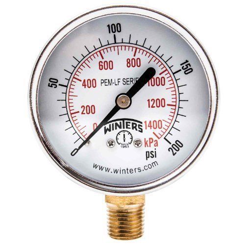 Winters pem216lf pem-lf series pressure gauge  2.5&#034; dial size  1/4&#034; npt  0/200 p for sale