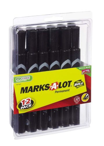 Marks-a-lot  large chisel tip permanent marker set pack of 12 (98028) black for sale