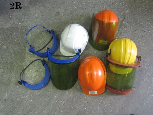 4 hard hats W/ (1) Salisbury (3) CB6-HD Blue Helmet Bracket (3) Shields