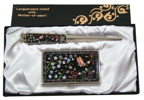 nacre  Business card holder case envelope letter opener knife gift set#08