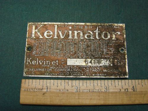 Vintage Kelvinator Corp. Detroit MI Data Plate Advertising Tag Sign Plaque