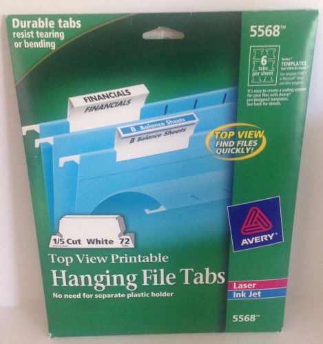 Avery 5568 top view printable hanging file tabs~1/5 cut~white~72 tabs~**see cond for sale
