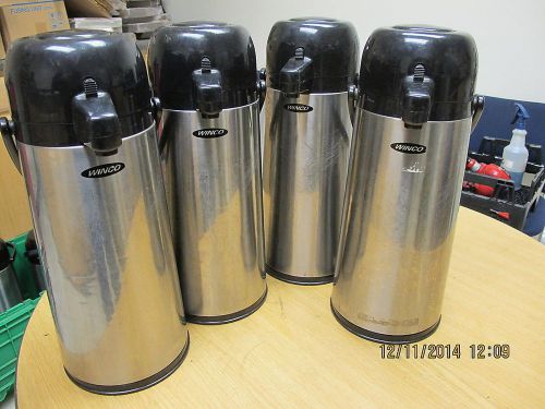 Lot of 4 Winco 2.2 Liter Push Button Airpot Vacuum Insulated Airpot Stainless