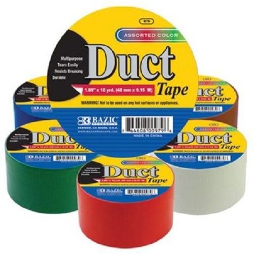 CASE OF 48 BAZIT 1.88&#034; X 10 YARD ASSORTED COLORED DUCT TAPE, HOT MELT BASED GLUE