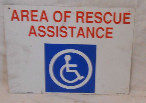 AREA OF RESCUE ASSISTANCE  HANDICAPPED  SIGN RED BLUE ON WHITE USED 10 x 14