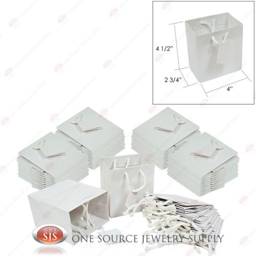 50 Solid Glossy White Tote Gift Merchandise Bags 4&#034; x 2 3/4&#034; x 4 1/2&#034;H