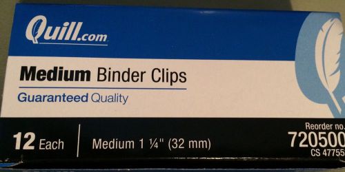 6 boxes x 12  new quill medium binder clips size 1 1/4&#034; new in box for sale