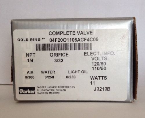 NIB Parker Complete Valve 04F20O2118ACF4C05 Gold Ring TM Solenoid Valve