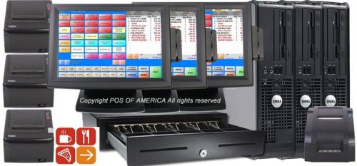 Pcamerica pos system restaurant pro express 3 stations bar bakery fast food new for sale