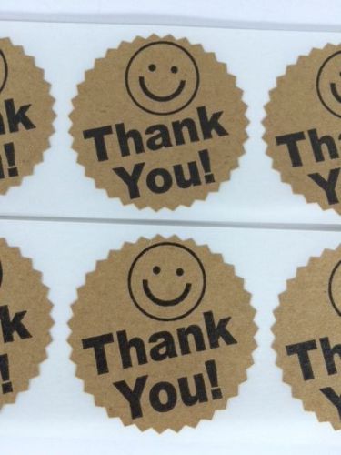 25 THANK YOU LABEL SMILEY 2&#034;  Natural Kraft THANK YOU LABELS 2&#034; SHIPPING Craft