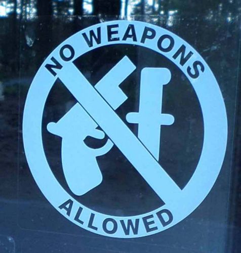 &#034;No Weapons&#034; Static Window Clings ~5.25&#034; diameter; apply exterior or interior
