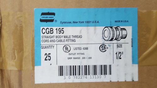 Cs/25 New Cooper Crouse-Hinds CGB195 Cord Grip Connector Steel Male Thread 1/2&#034;