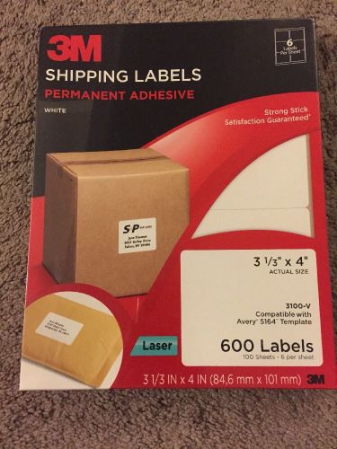 NEW 3M post-it Laser White Shipping 600 Labels 3 1/3” x 4” as Avery 5164