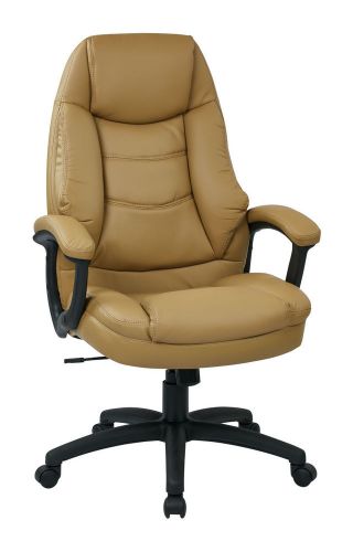 Oversized Executive Tan Faux Leather Chair with Padded Arms