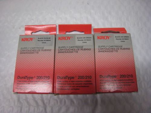 LOT OF 3 KROY Duratype 200/100 reorder #2196620 / black on white 12mm