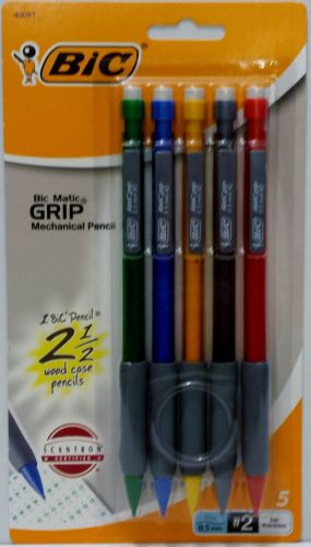 BIC Mechanical Pencils, Matic Grip, 0.5 mm, Assorted Barrels, 5-Pack