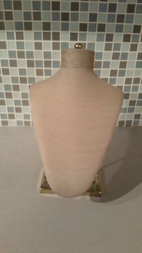 Necklace Bust Beige Fabric Bust on Gold Toned Stand to Model or Display Jewelry