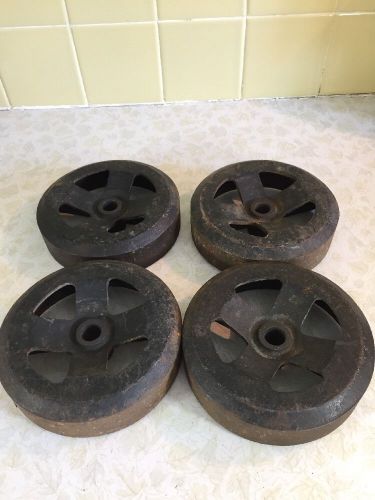 4 vintage industrial machine age cast iron scale 5 3/4&#034;wheels for sale