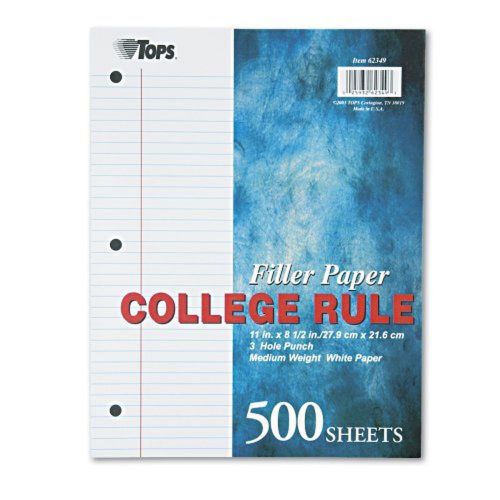 TOPS Notebook Filler Paper College Ruled 11 x 8.5 Inches 3-Hole Punched Mediu...