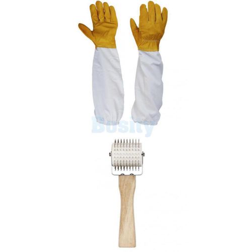 Protective Beekeeping Gloves+Needle Roller Uncapping Honey Extracting Tool