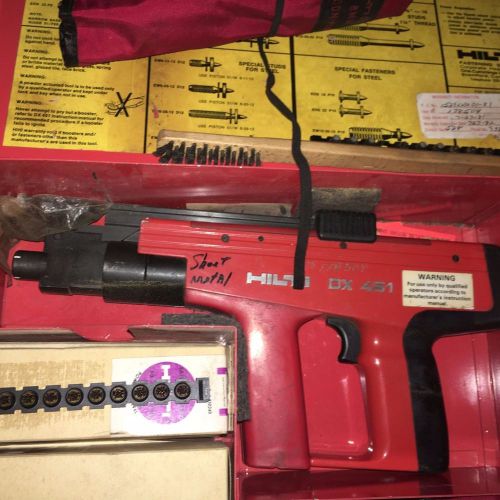 HILTI DX 451 POWER ACTUATED NAIL GUN, IN GREAT CONDITION, EXTRA BARRELS AND MORE