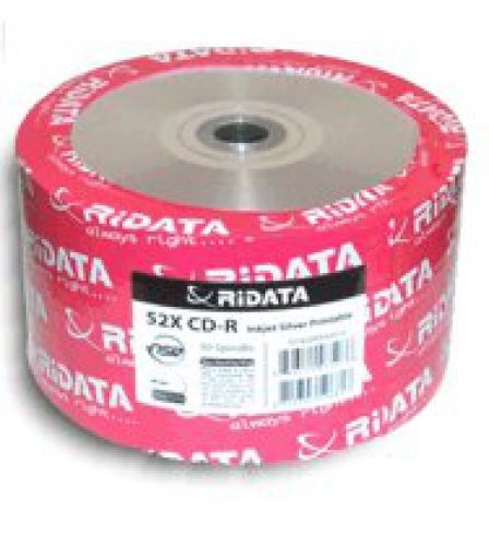 Ridata 52X 80-Min Silver Inkjet Hub/Silver CD-R&#039;s 50-Pack Shrinkwrap