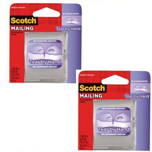 3M Scotch Tear By Hand Packaging Tape 1.88&#034;X629&#034;, 2 Pack (3841)
