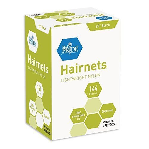 Nylon Hair Nets Disposable Black - 144 Hairnets /Box - Mesh - 22&#034; - Lightweight