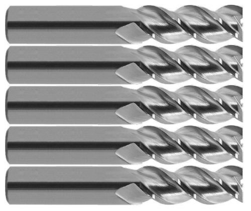 1/2&#034; 3 flute carbide end mill 1-1/4&#034;loc 45°helix for aluminum yg-1 5pcs for sale