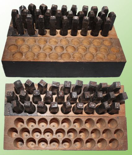 COMPLETE SET OFN 28 VINTAGE 1/4&#034; STEEL LETTER PUNCHES IN ORIGINAL BOX