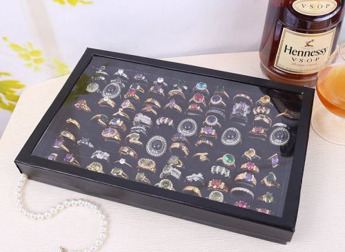 100 Slots Ring Earring Ear Studs Display Box Jewelry Holder Case Velvet Tray