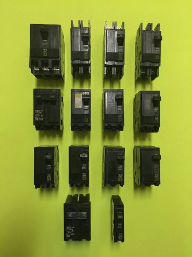 Lot of 14! square d circuit breakers 20/30/35/40/50/60/ 70 amp 120/240ac for sale
