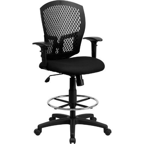 Mid-Back Designer Back Drafting Chair with Padded Fabric Seat and Height Adjusta
