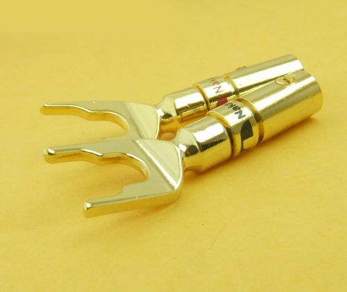 10PCS Gold plated Y Fork Speaker Spade Amp cable connector Audio PLUG Screw Lock
