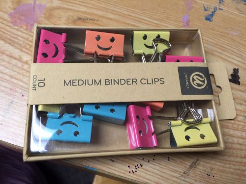 U Brands 10 Count Medium Binder Clips Smiley Face Design