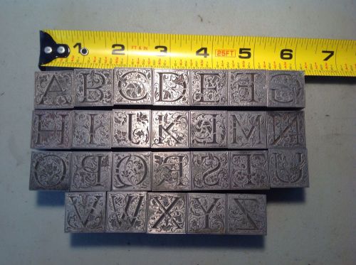 Vintage 26 fancy letterpress printing block type set silver metal alphabet A to